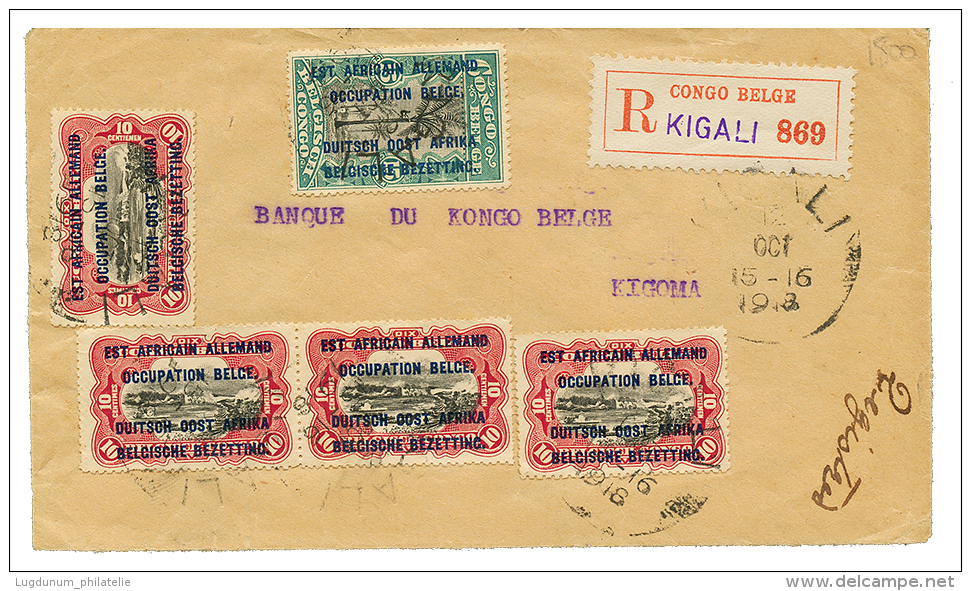 1918 10c(x4) + 15c Canc. KIGALI On REGISTERED Envelope To KIGOMA. Verso, KITEGA. Vf. - Niger