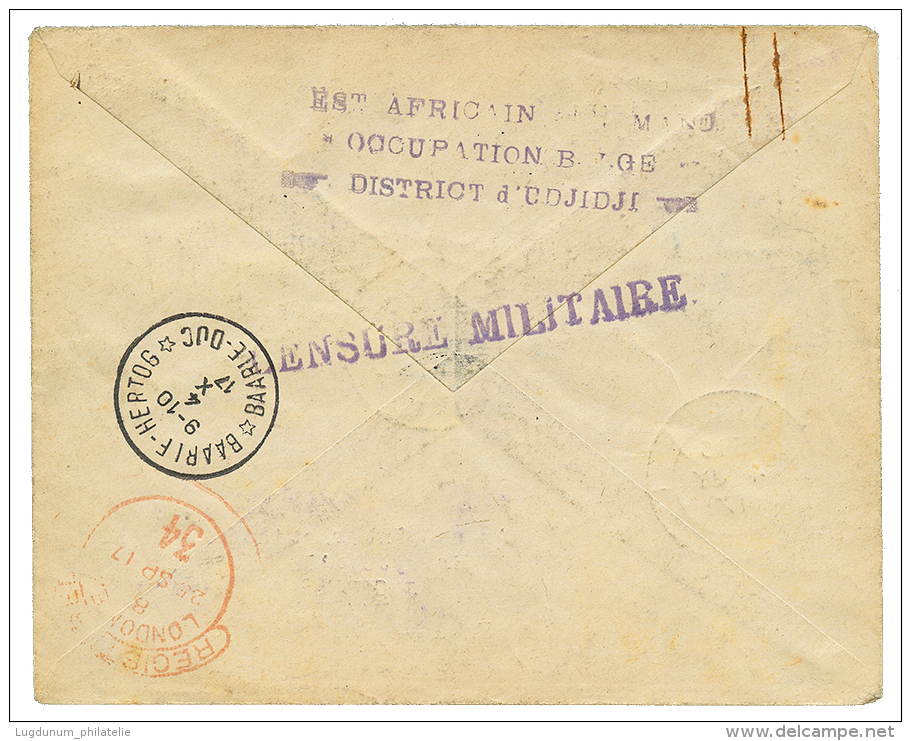 1917 50c Canc. KIGOMA On REGISTERED Envelope From "KASSULU" To BAARLE-DUC. Verso, EST AFRICAIN ALLEMAND/OCCUPATION BELGE - Niger