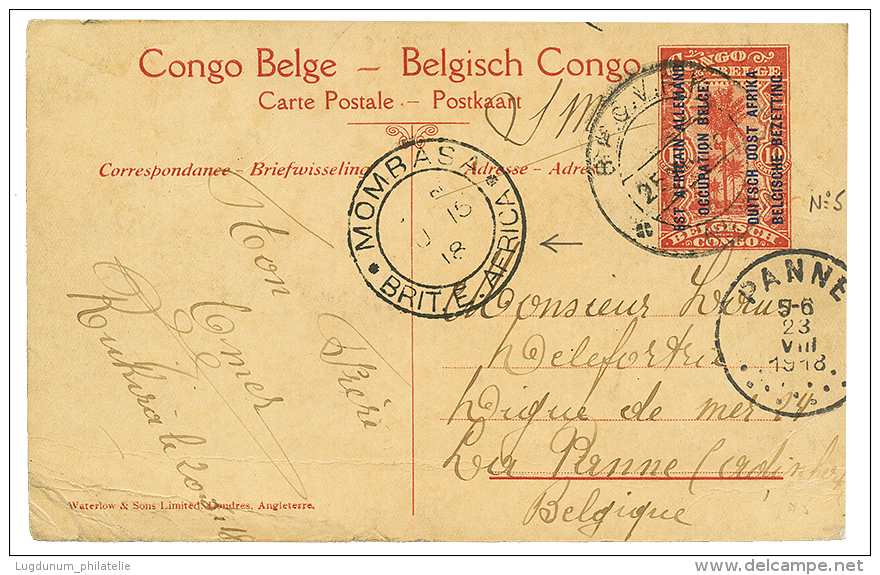 1918 P./Stat 10c Canc. BPC N°5 + MOMBASA BRIT.E.AFRICA , From "RUKIRA" To BELGIUM. Vf. - Niger