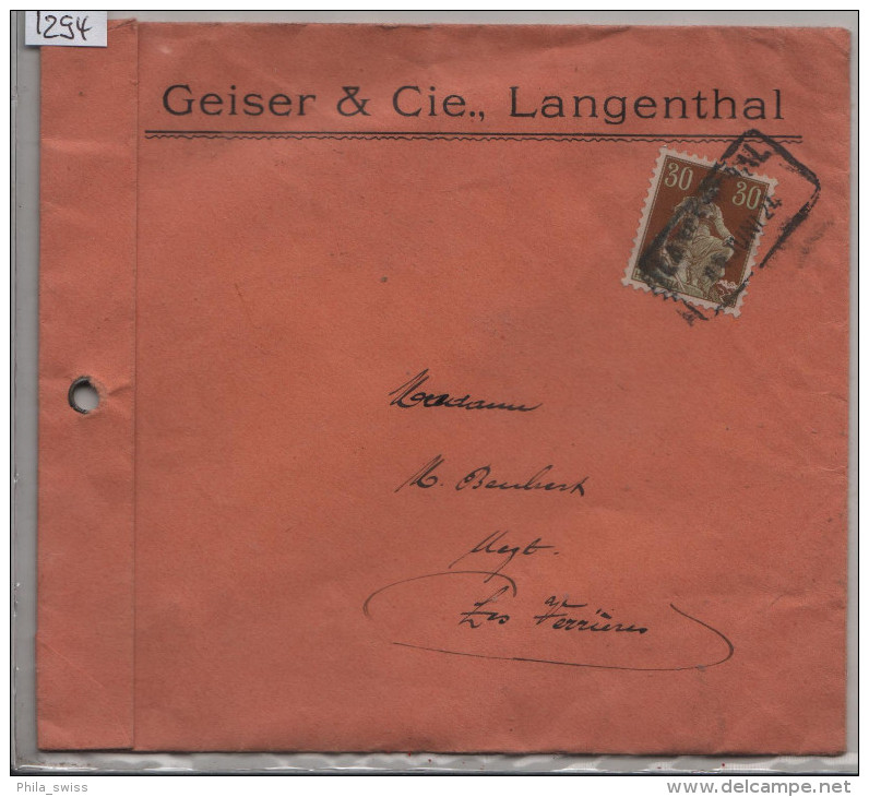 1924 Helvetia 110 - Cachet: Aushilfsstempel Langenthal - Briefe U. Dokumente