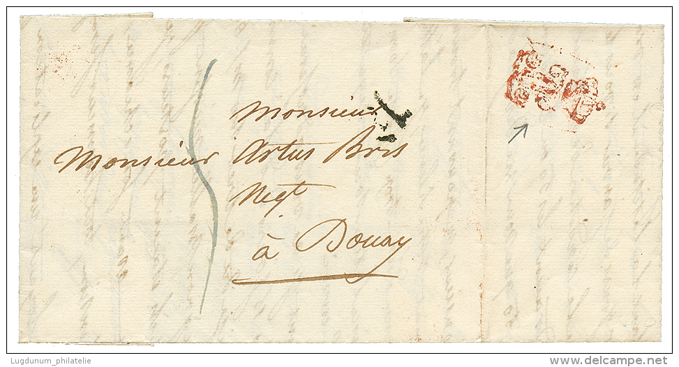 PARIS : 1824 Monogramme Rouge De CHARLES X (LEGENDRE N°1627) Au Verso D'une Lettre De PARIS Pour DOUAI. RARE. Superb - Other & Unclassified