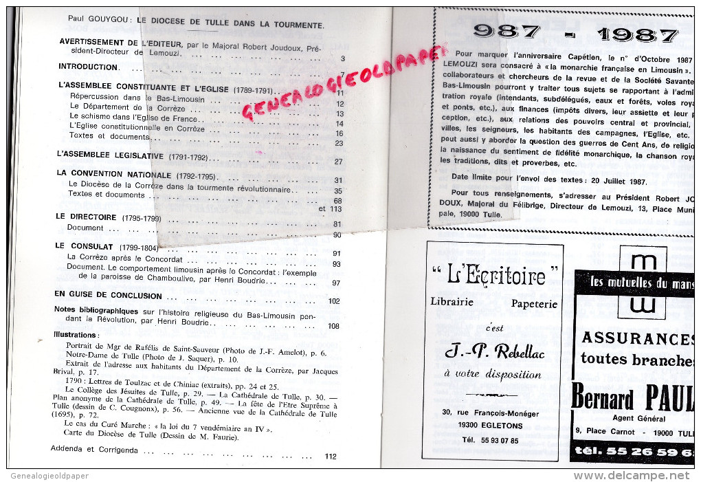 87-23-19- LEMOUZI - N° 102- LE DIOCESE DE TULLE DANS LA TOURMENTE -1789-1804- REVOLUTION LIMOUSIN -PAUL GOUYGOU - Limousin