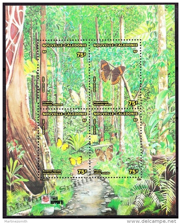 New Caledonia - Nouvelle Calédonie 1990 Yvert BF-11 Philanippon '91 Fauna, Butterflies - MNH - Miniature Sheet - Blocks & Sheetlets