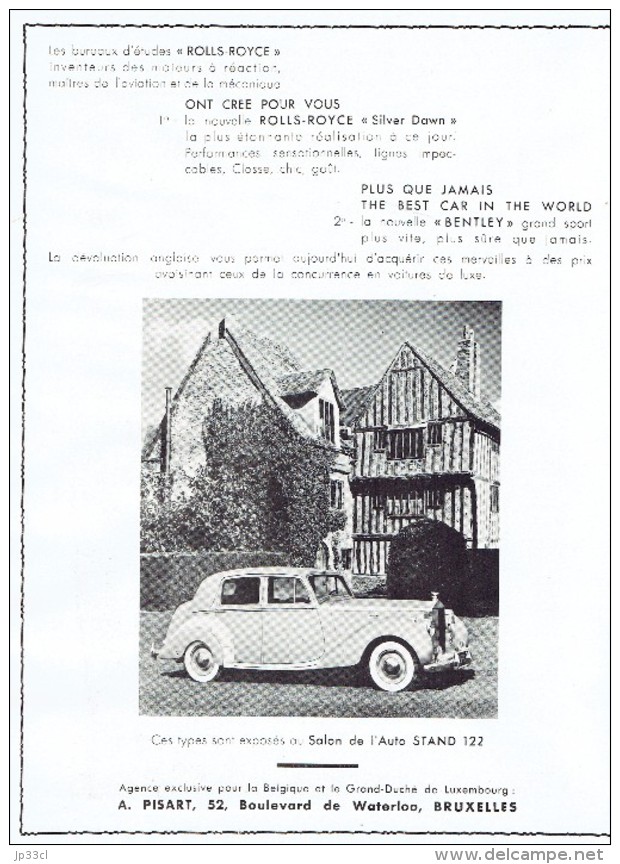 Ancienne Publicité Rolls-Royce Agence Pisart Bd De Waterloo Et Veuve Clicquot Ponsardin Maison Moreels Rue De L'Ecuyer - Andere & Zonder Classificatie