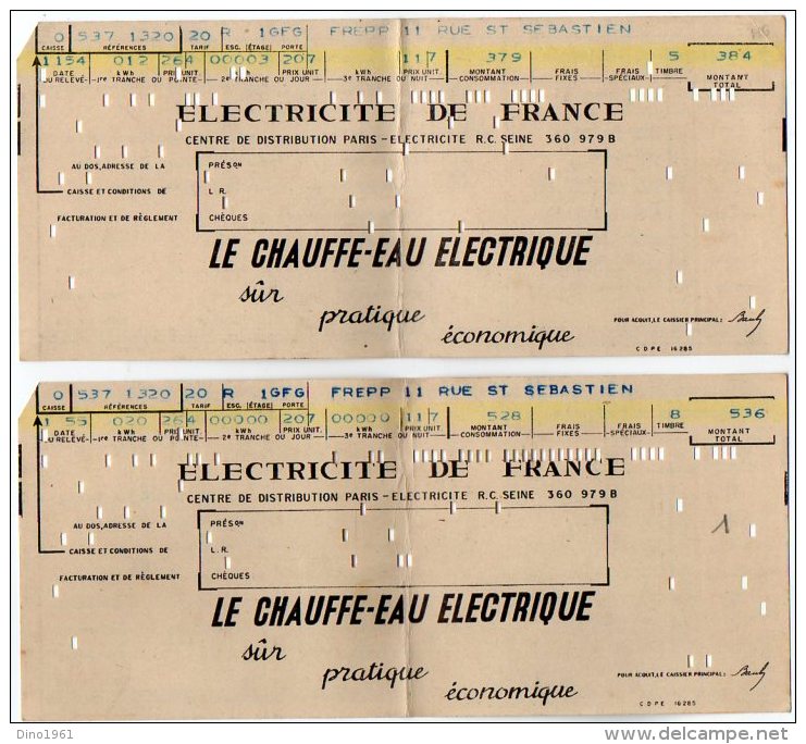 VP5307 - 2 Documents  De L´Electricité De France à PARIS  - Scan Recto / Verso - Electricité & Gaz