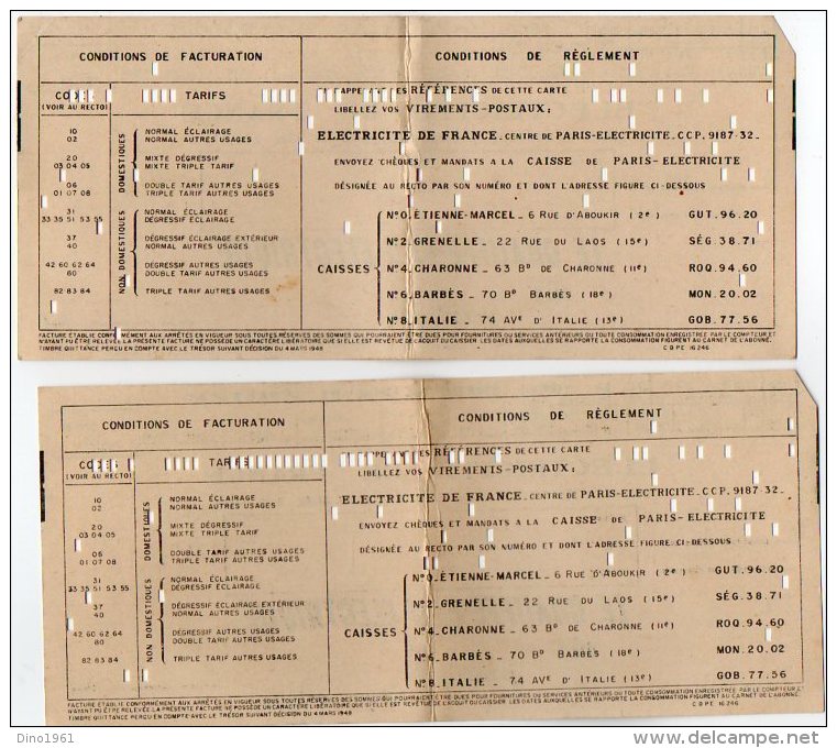 VP5307 - 2 Documents  De L´Electricité De France à PARIS  - Scan Recto / Verso - Electricité & Gaz