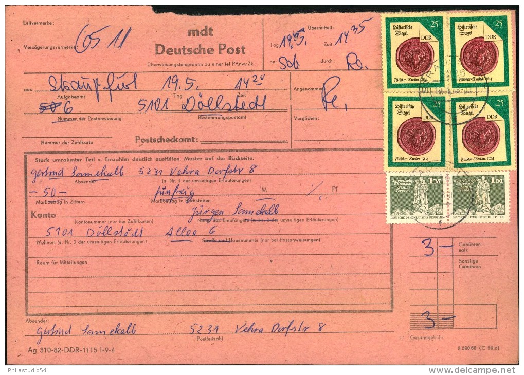 1988, Frankiertes Überweisungstelegramm Ab STRAUSSFURT - Sonstige & Ohne Zuordnung