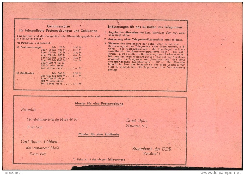 1988, Frankiertes Überweisungstelegramm Ab STRAUSSFURT - Sonstige & Ohne Zuordnung