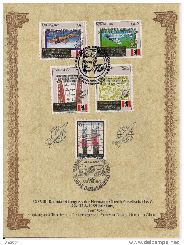 1989 Paraguay Mi. 4404-7 Auf Karte 95. Geburtstag Von Hermann Oberth (1894-1989), Deutscher Raumfahrtpionier. - Paraguay