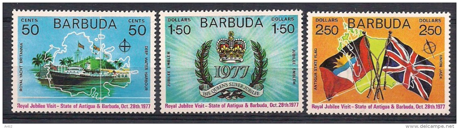 Barbuda 1977 25 Years Anniversary Cornonation, Mi 334-336 MNH(**) - Barbuda (...-1981)