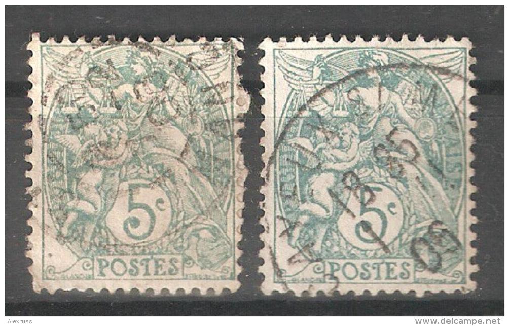 France 1900,5c,Green & Blue Green Variety,Scott 113,USED (0) FR-19 - 1900-29 Blanc