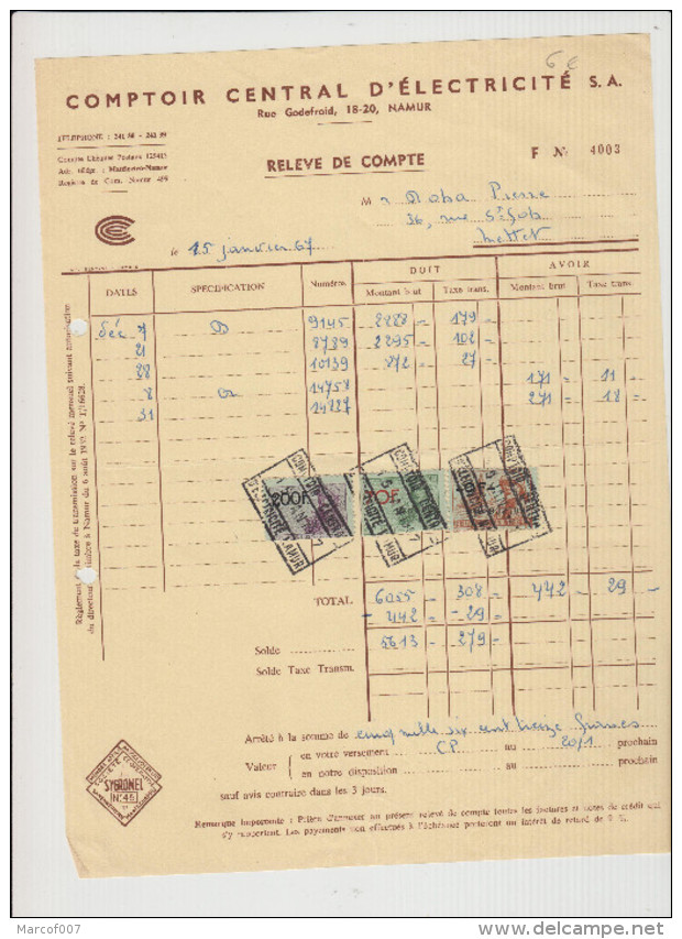 NAMUR - COMPTOIR CENTRAL ELECTRICITE - ROBA PIERRE -  1967 - Artigianato