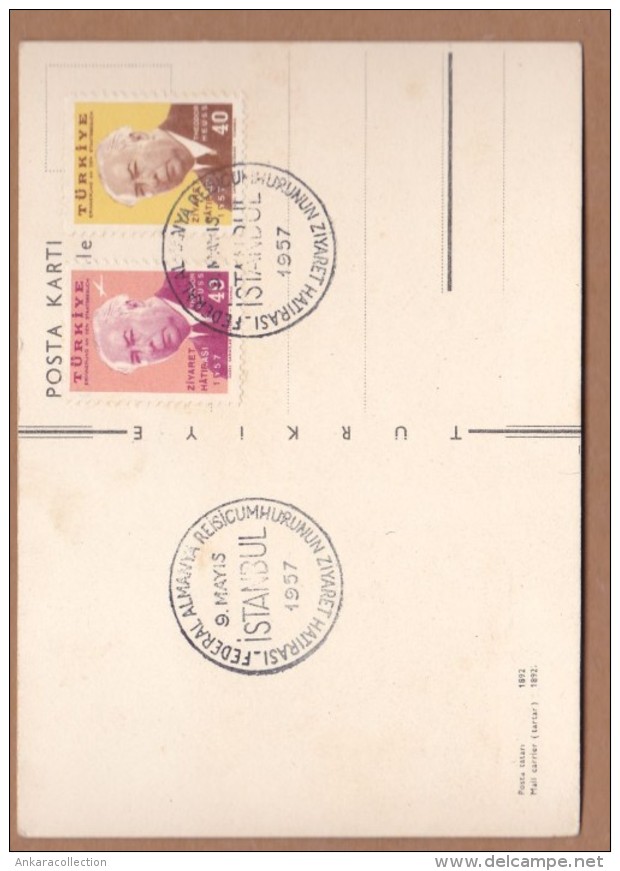 AC - POSTAL STATIONARY - THE VISIT OF THE PRESIDENT OF THE FEDERAL REPUBLIC OF GERMANY TO TURKEY ISTANBUL 09 MAY 1957 - Postal Stationery