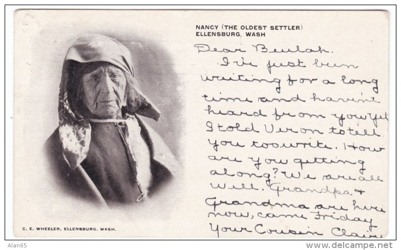 Ellensburg Washington, Nancy Oldest Settler, Native American(?), C1900s Vintage Postcard - Other & Unclassified