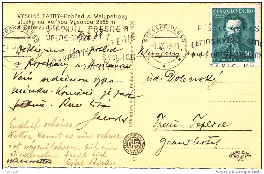 K8478 - Czechoslovakia (1938) Strbske Pleso: Write The Address In Roman Characters... (postcard: High Tatras Mountains) - Other & Unclassified