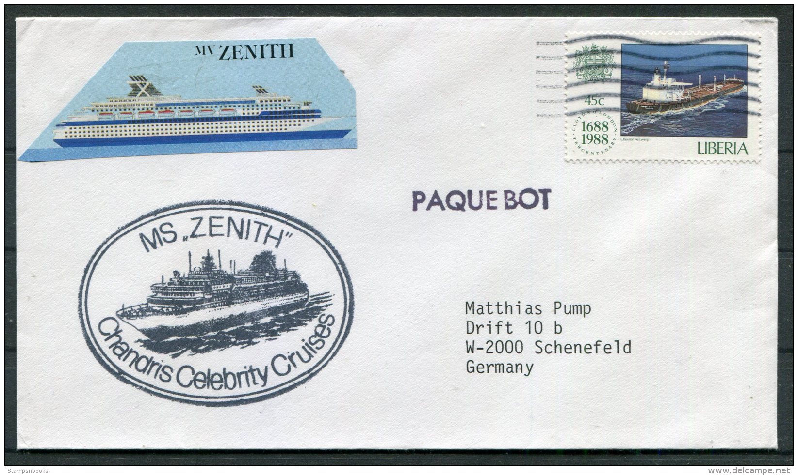 Liberia MS ZENITH Paquebot Ship Cover - Liberia