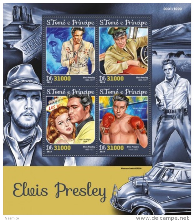 S. Tomè 2016, Elvis, Car, 4val In BF - Elvis Presley