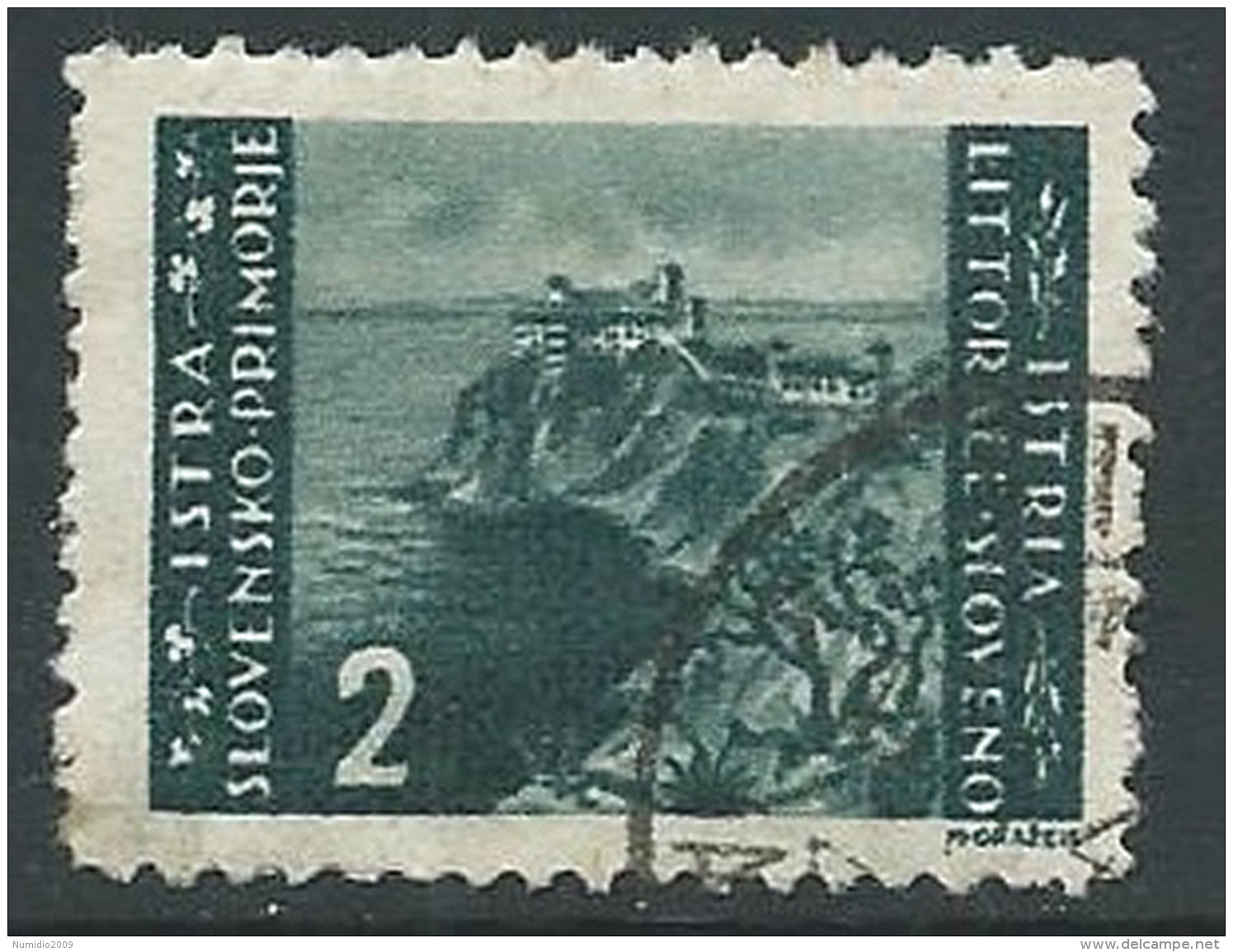 1945 OCC JUGOSLAVA ISTRIA USATO EMISSIONE BILINGUE 2 LIRE - M55-8 - Occ. Yougoslave: Istria