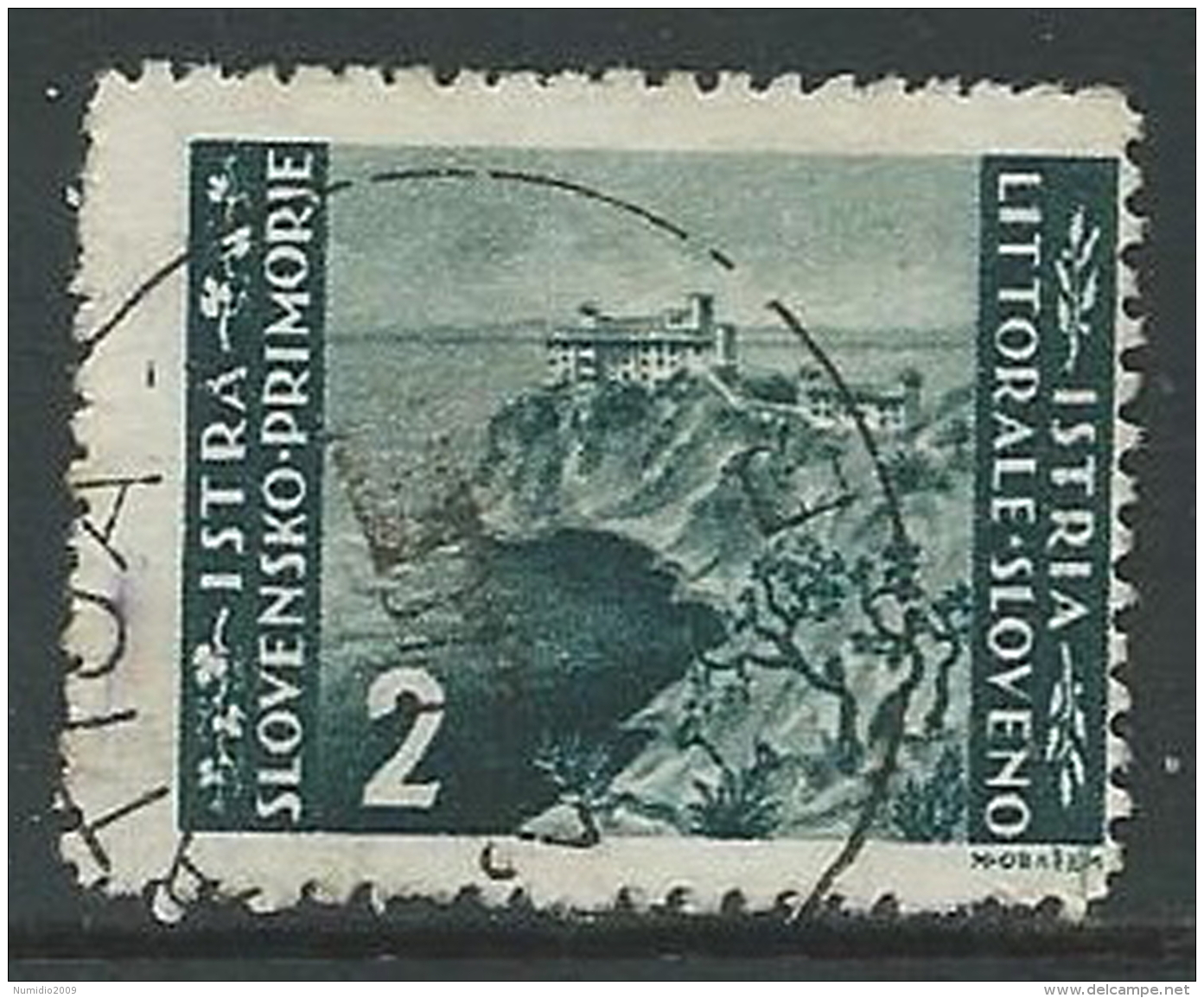 1946 OCC JUGOSLAVA ISTRIA USATO EMISSIONE BILINGUE 2 LIRE - M56-6-2 - Joegoslavische Bez.: Istrië