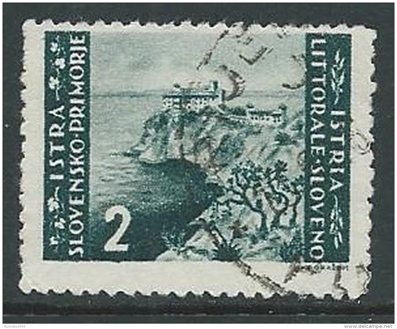 1946 OCC JUGOSLAVA ISTRIA USATO EMISSIONE BILINGUE 2 LIRE - M56-7 - Joegoslavische Bez.: Istrië