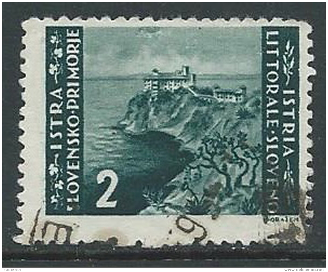 1946 OCC JUGOSLAVA ISTRIA USATO EMISSIONE BILINGUE 2 LIRE - M56-7-2 - Occ. Yougoslave: Istria