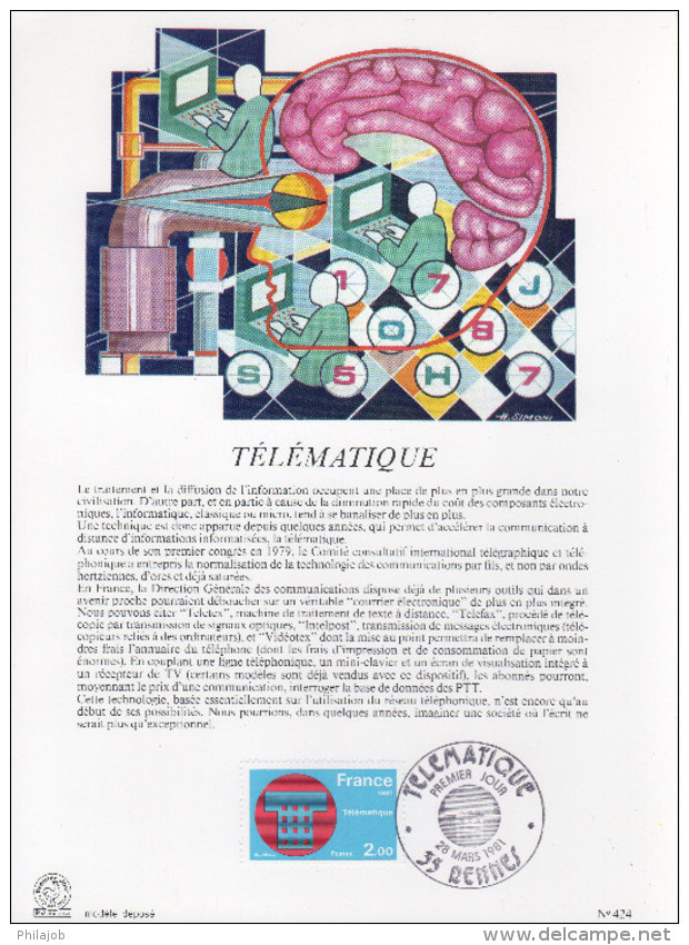 Encart Philatélique 1er Jour De 1981 " TELEMATIQUE " N° YT 2130. - Documents De La Poste