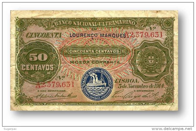 MOZAMBIQUE - 50 CENTAVOS - 05.11.1914 - P 61 - STEAMSHIP SEAL TYPE III - With Letter A - Mozambique