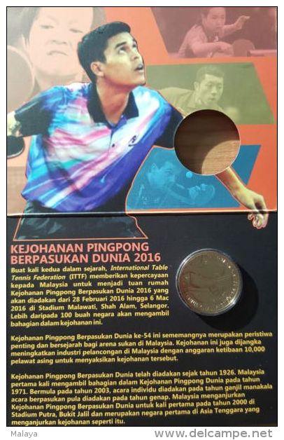 Malaysia 2016 1 Ringgit WORLD TEAM TABLE TENNIS Nordic Gold BU Coin Card - Malaysia