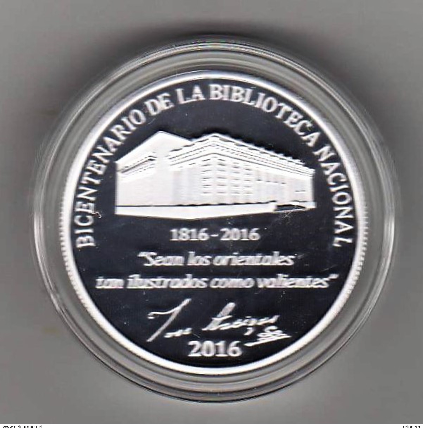 ® URUGUAY CONMEMORATIVA Bicentenario Biblioteca Nacional $2.000 - Plata Proof (2016) NEW!!! - Uruguay