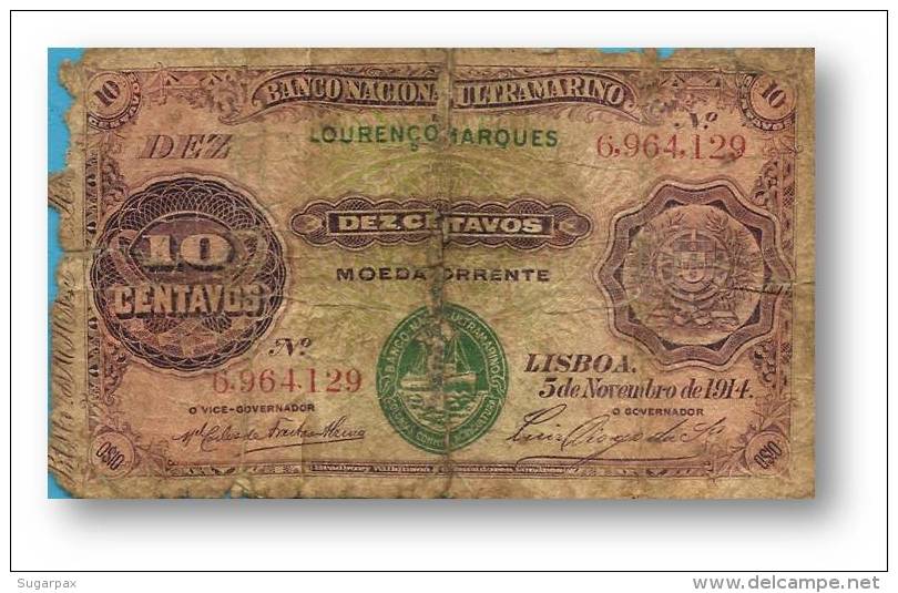 MOZAMBIQUE - 10 Centavos - 05.11.1914 - P 56 - Steamship Seal Type III - Portugal - Mozambique