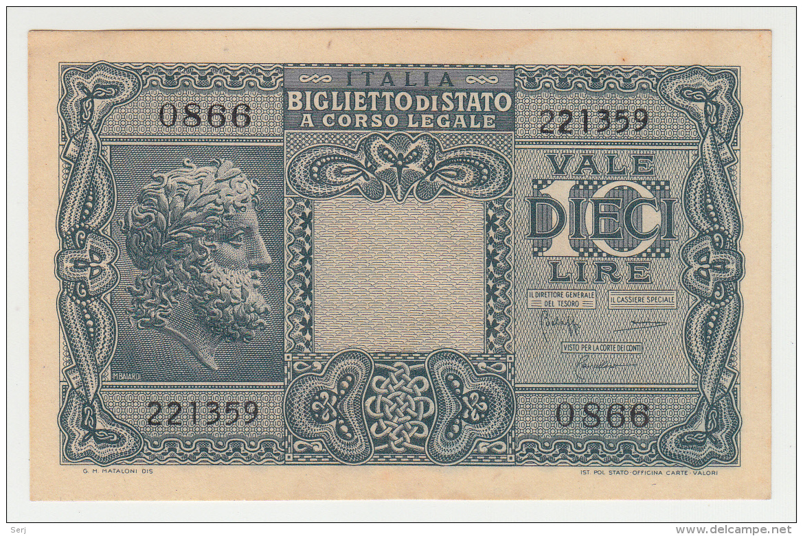 ITALY 10 Lire 1935 (1944) AUNC Pick 32b 32 B - Italia – 10 Lire