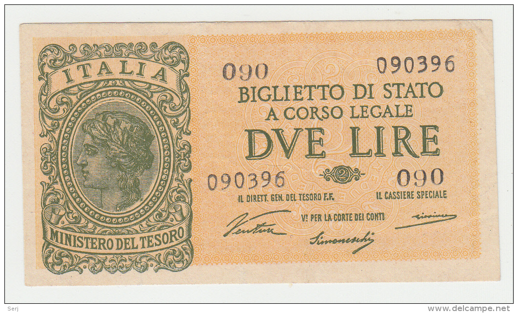 Italy 2 Lire 1944 XF Pick 30a 30 A - Italië – 2 Lire