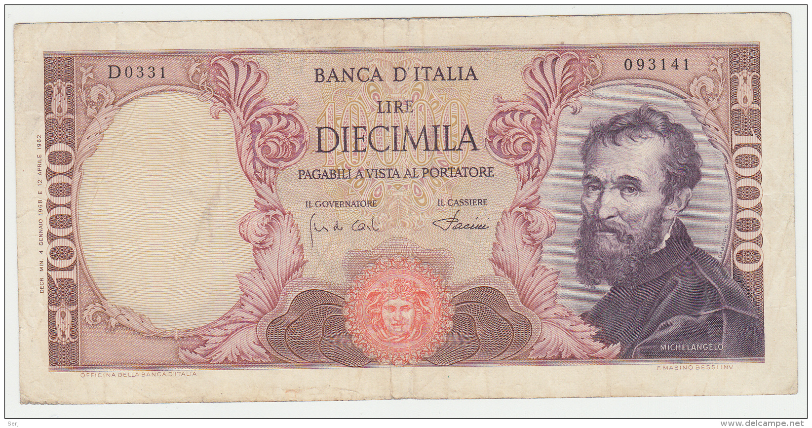 Italy 10000 Lire 1968 VF+ Pick 97d  97 D - 10.000 Lire