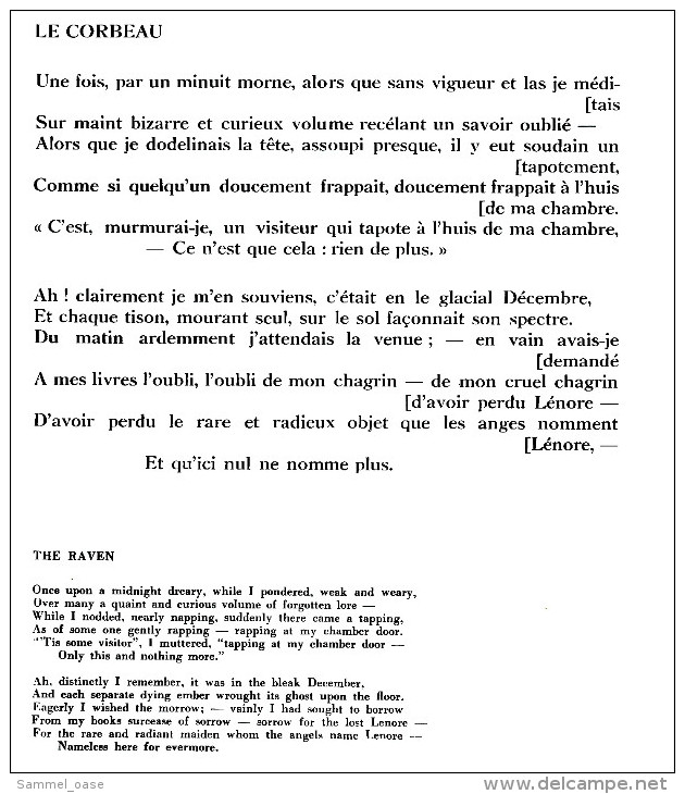 Edgar Allan Poe  -  Le Corbeau  -  Et Autres Poemes - The Raven And Other Poems - Texte Francais Par Henri Parisot - Französische Autoren