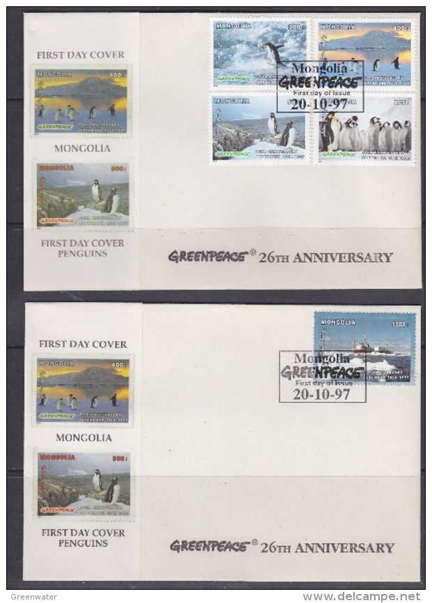 Mongolia 1997 Greenpeace /  Penguins / Ship  4v + 1v From M/s 2 FDC (GPFDC112) - Mongolië