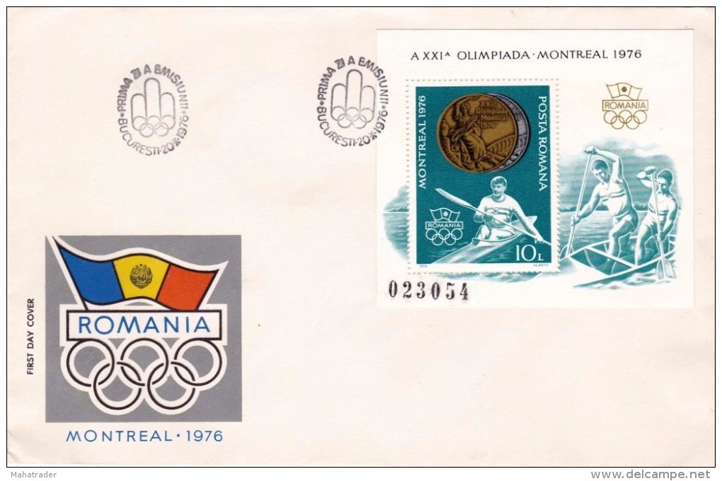 Olympic Games Montreal 1976 - Romania - First Day Cover Kayak Canoe Stamp - Printed 1976 - Estate 1976: Montreal