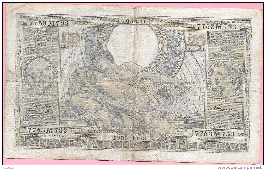 100 Francs 20 Belgas SONTAG-GOFFIN 10.10.41 - 100 Francs & 100 Francs-20 Belgas
