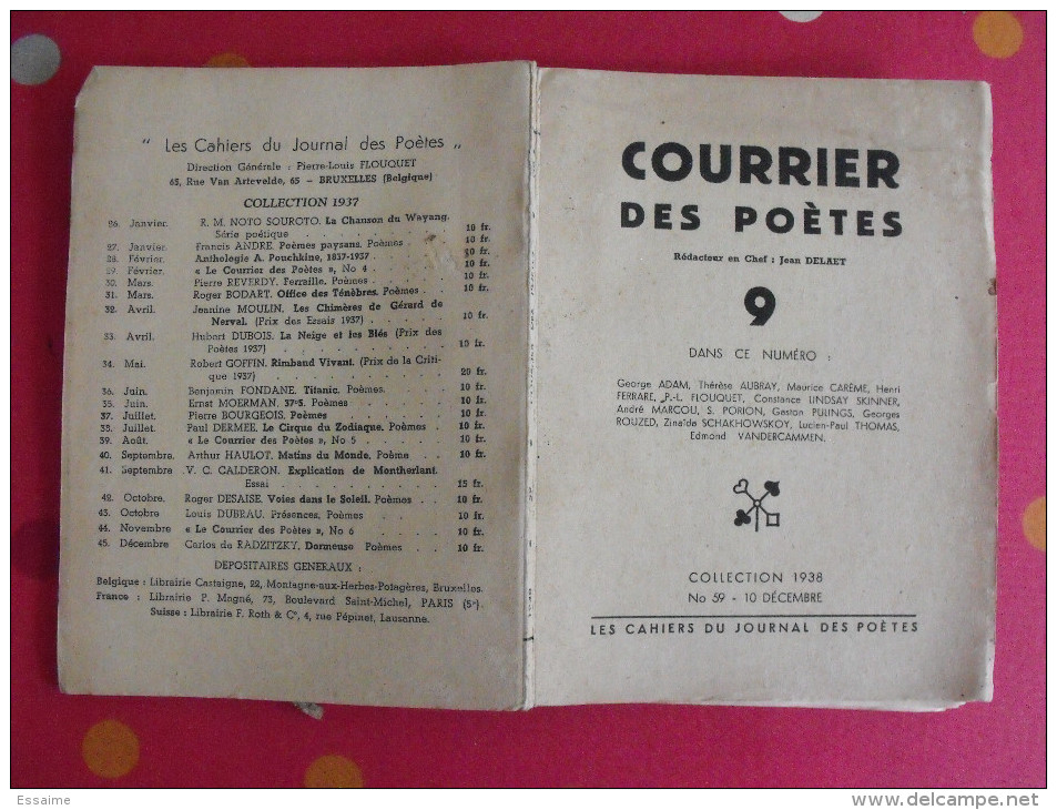 Courrier Des Poètes N° 9. 1938. Jean Delaet. Adam Aubrey Carème Ferrare Flouquet Marcou Poirion Rouzed - Autres & Non Classés