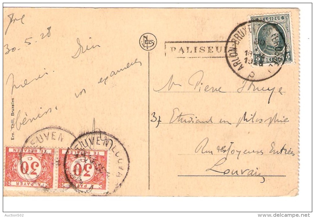 TP 193 S/CP De Bouillon Château C.ambt Arlon-BXL+griffe Paliseul 30/5/1928 V.Louvain Taxée 60c Par Tx 35 C.Leuven PR3262 - Ambulants