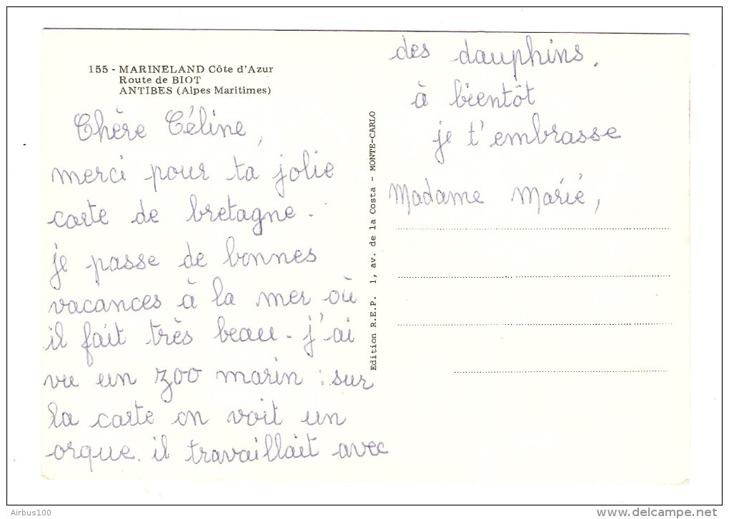 06 - ANTIBES MARINELAND ROUTE DE BIOT ORQUE ET SON DRESSEUR - ÉDITION R.E.P. - 2 Scans - - Autres & Non Classés