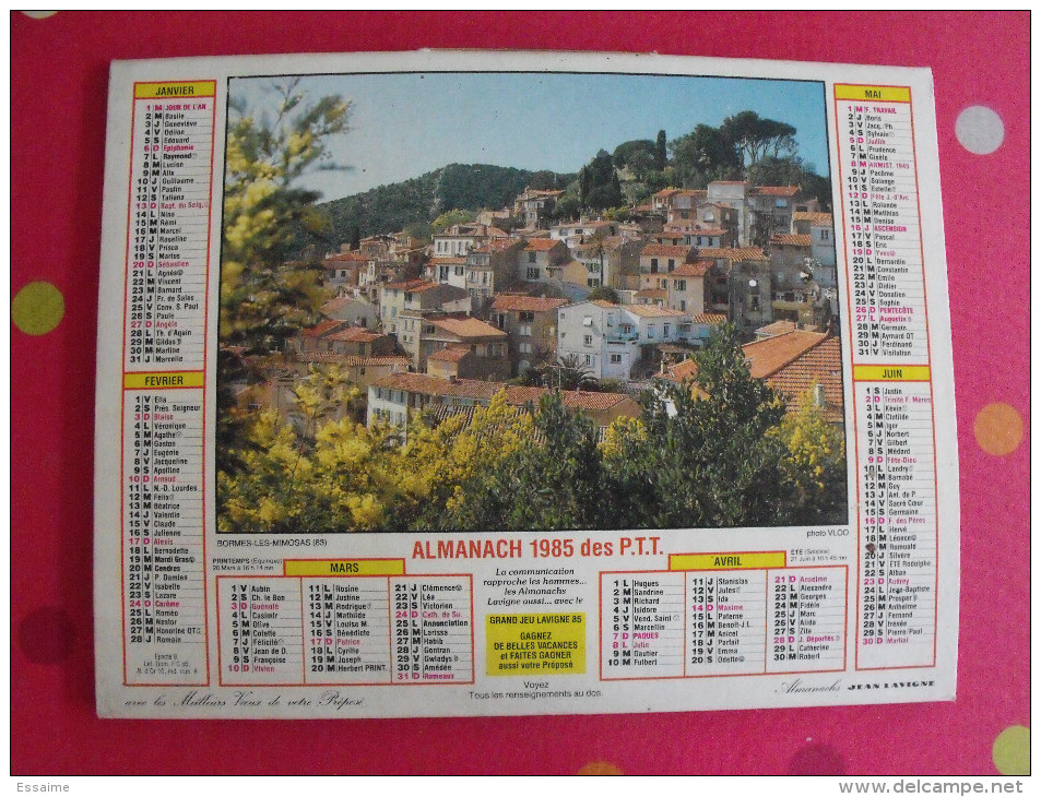 Calendrier P.T.T. 1985. Moulin à Noirmoutiers. Bormes Les Mimosas. Almanach PTT - Grand Format : 1981-90