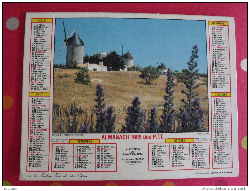 Calendrier P.T.T. 1985. Moulin à Noirmoutiers. Bormes Les Mimosas. Almanach PTT - Grand Format : 1981-90