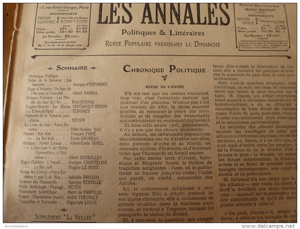 1904 Les ANNALES :Baraques Du Jour De L'An à Paris;Reine Flammette(chant DeTiphaine);Train Routier Du Colonel Renard - 1900 - 1949