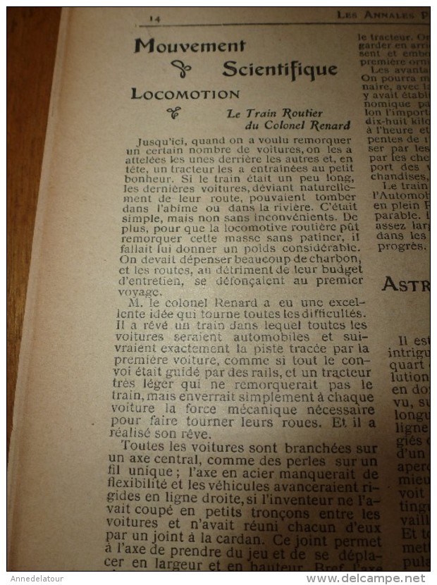 1904 Les ANNALES :Baraques du jour de l'An à Paris;Reine Flammette(chant deTiphaine);Train routier du colonel Renard