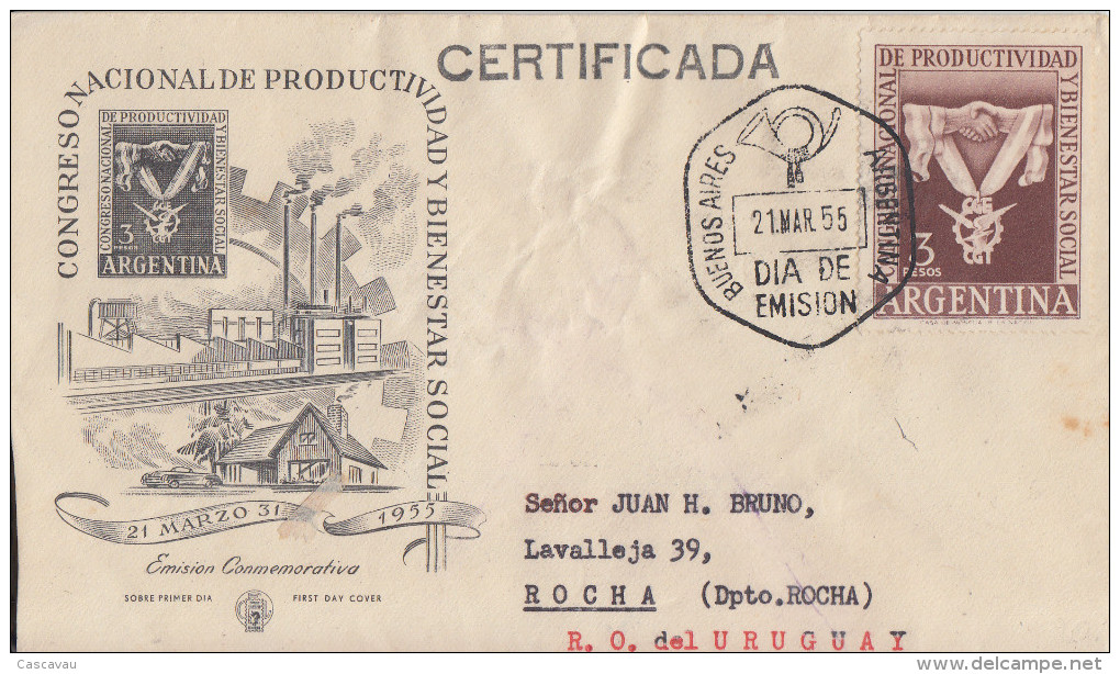 Enveloppe  FDC   1er  Jour   ARGENTINE  Congrés National  De  Productivité   1955 - FDC