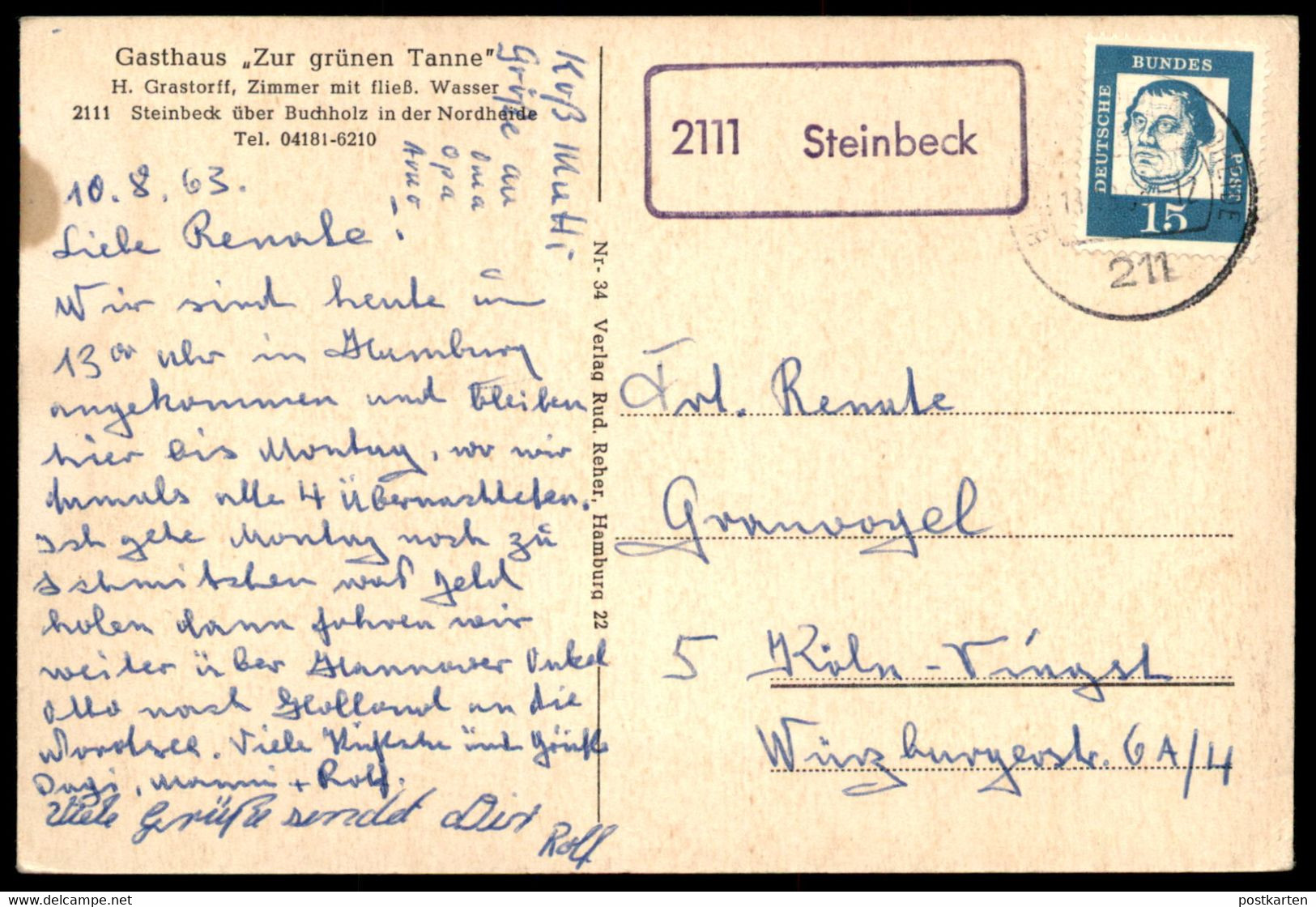 ÄLTERE POSTKARTE GASTHAUS ZUR GRÜNEN TANNE STEINBECK ÜBER BUCHHOLZ VW VOLKSWAGEN KÄFER MERCEDES Postcard Ansichtskarte - Buchholz