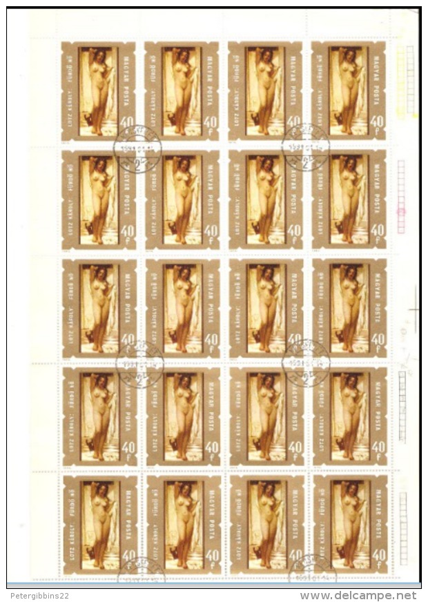 Hungary 1974 SG 2896 Nude Paintings (20) - Feuilles Complètes Et Multiples