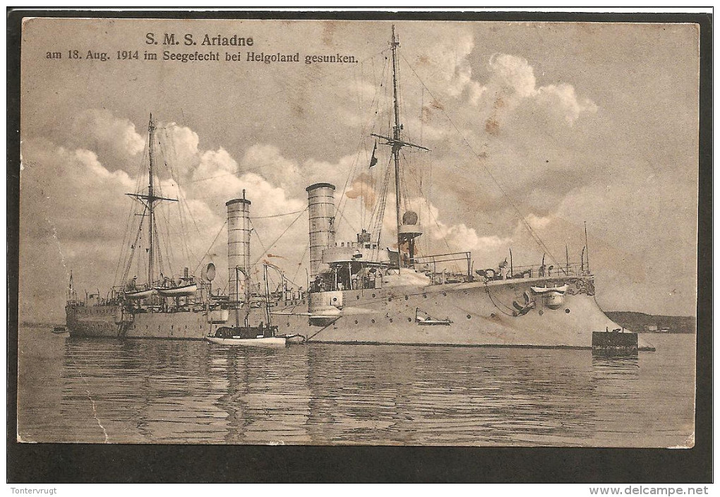 S.M.S. Ariadne. Bei Helgoland Gesunken 18.8.1914. Briefstempel: KAISERLICHE MARINE. HELGOLAND 20.12.1914 - War 1914-18