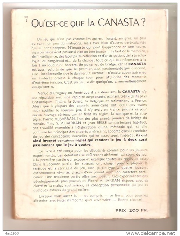 LA CANASTA POUR TOUS- Méthode Pratique Et Régles Officielles 1950 - Editions De Flore, Paris, 1950 - Juegos De Sociedad