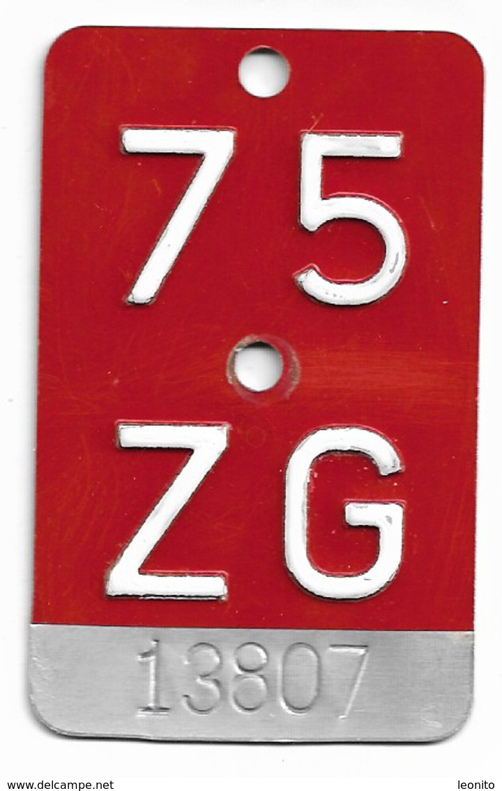 Velonummer Zug ZG 75 - Plaques D'immatriculation